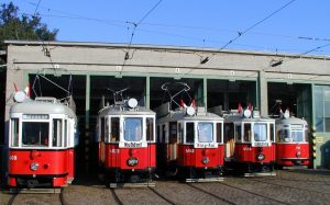 Some of the Rent a Bim vintage trams available for special trips through Vienna